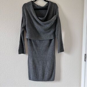 Kourt Women’s Knit Sweater Dress Large Gray Long sleeve Stretchy Warm Fall